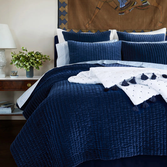 Velvet Hand Stitched Cotton Quilt & Sham Collection