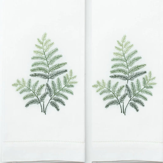 Fern Hand Embroidered Guest Towel - Set of 2