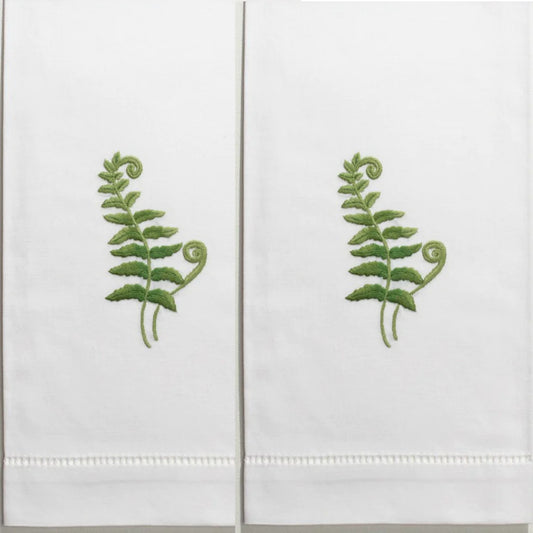 Fern Frond Hand Embroidered Guest Towel - Set of 2