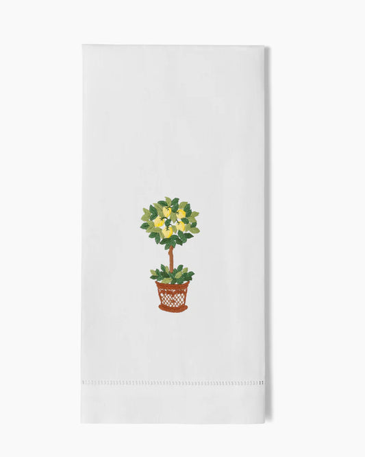 Lemon Tree Hand Embroidered Guest Towel - Set of 2