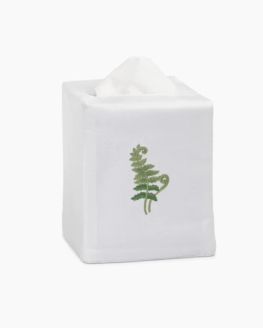 Fern Frond Hand Embroidered Tissue Box Cover Set