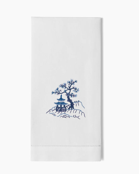 Canton Blue Hand Embroidered Guest Towel - Set of 2