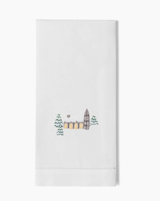 Snowy Chapel Embroidered Guest Towel - Set of 2