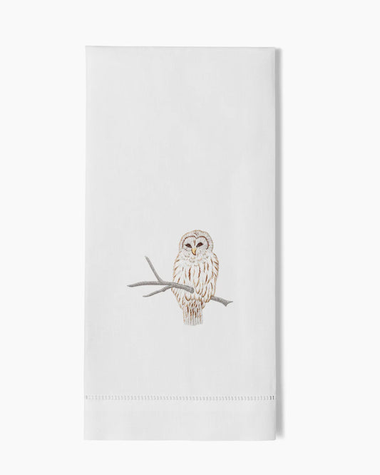 Snowy Owl Hand Embroidered Guest Towel - Set of 2