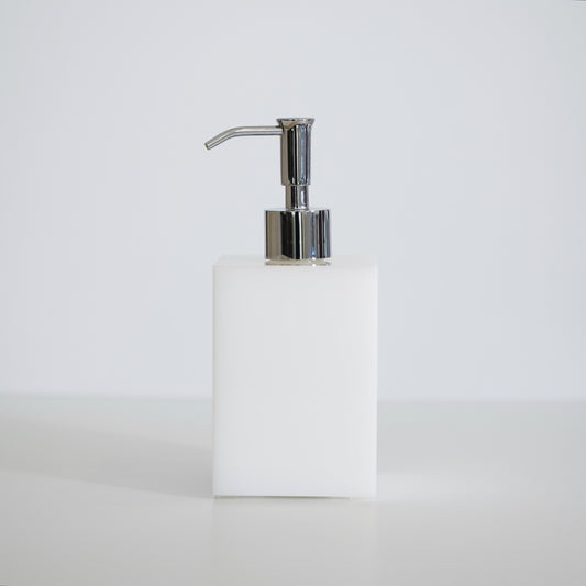 White Lucite Bath Box Soap Pump Dispenser - Silver