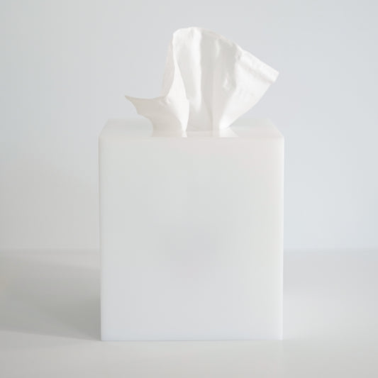 White Lucite Bath Boutique Tissue Box Cover