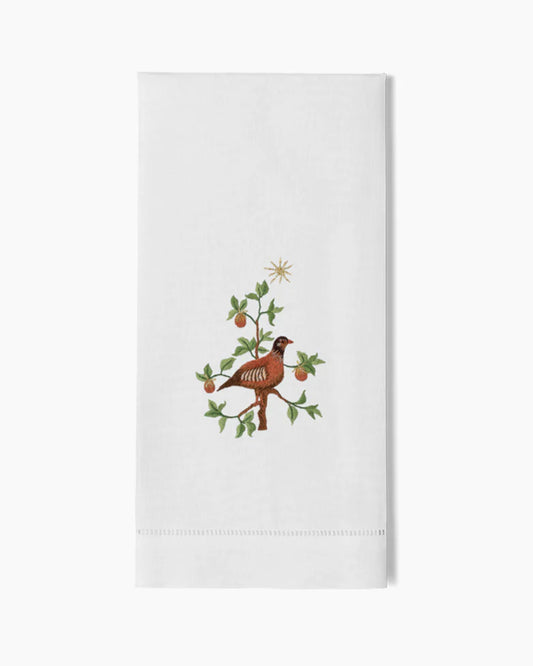 Partridge Pear Tree Hand Embroidered Guest Towel - Set of 2