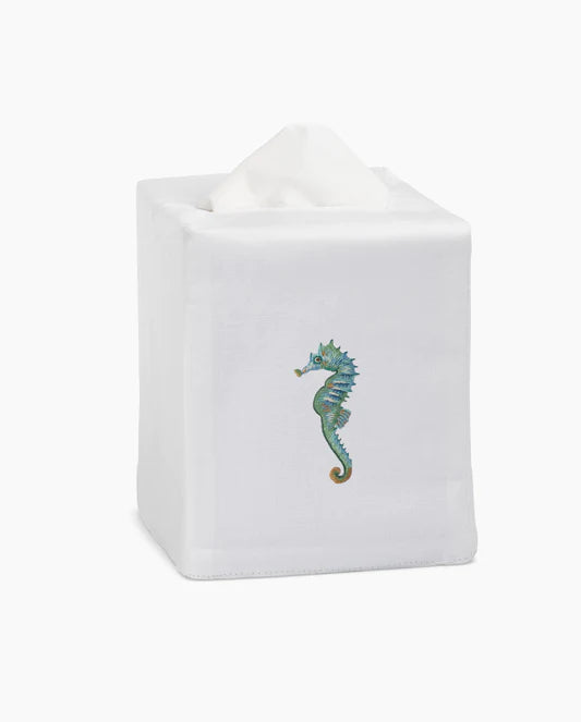 Seahorse Hand Embroidered Tissue Box Cover Set